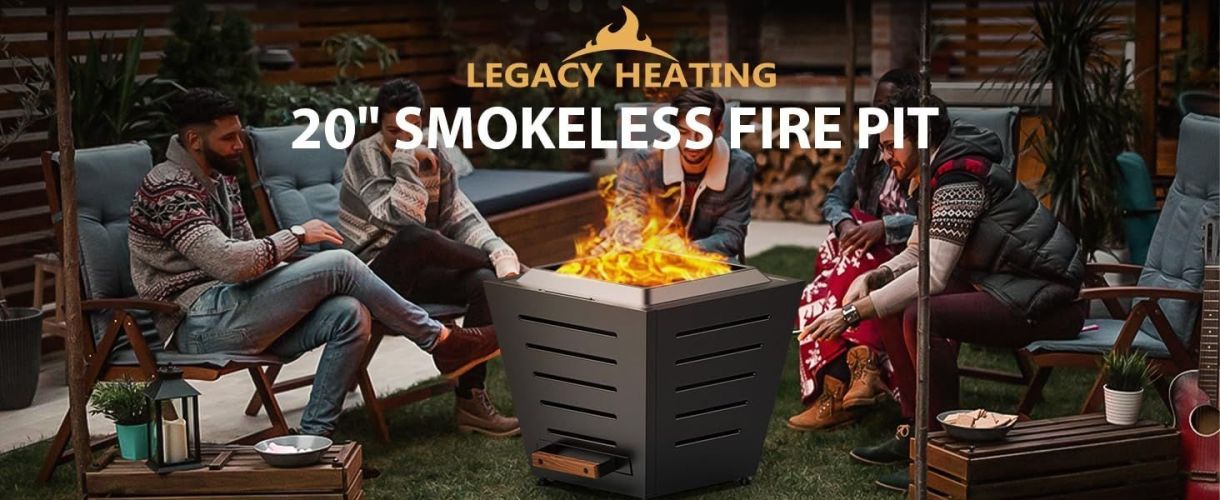 20 Inch Smokeless Fire Pit Stainless Steel Wood Burning Fireplace Portable Outdoor Fire Pit Patio Smokeless Firepit with Pull-Out Ash Tray and Handles