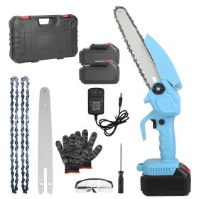 Electric Mini Chainsaw Portable Handheld Cordless Small Chain Saw Battery Powered with 2Pcs 1200mAh Rechargeable Batteries 8in Chains Gloves Goggles f (Option: MiniChainsawBlue)