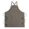 Xemussa Chef Aprons for Men Women with Large Pockets, Cotton Canvas Cross Back Heavy Duty Adjustable Work Apron, Size M to XXL