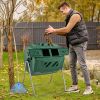Rotating Compost Bin Barrel with Dual Chamber and Sliding Doors