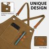 Xemussa Chef Aprons for Men Women with Large Pockets, Cotton Canvas Cross Back Heavy Duty Adjustable Work Apron, Size M to XXL