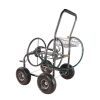 Portable Garden Hose Reel Cart with Storage Basket, Rust Resistant, Heavy Duty, 4 Wheels