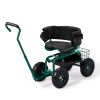 Rolling Garden Cart with Cushioned Backrest & Seat, Outdoor Gardening Stool for Planting
