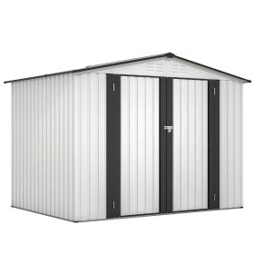 8 x 6 ft Outdoor Storage Shed, All Weather Metal Sheds with 2 Lockable Doors, Tool Shed for Garden, Backyard, Lawn,White (Color: White)
