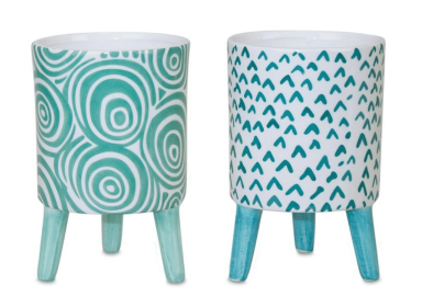 Pot with Legs (Set of 2) 3.75"D x 6"H Dolomite (Color: Set2)