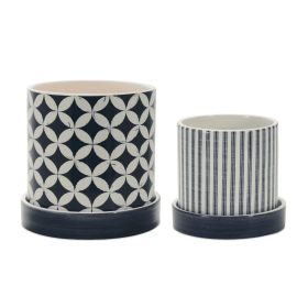 Container (Set of 2) 4.5"D x 4.25"H, 5.25"D x 5.25"H Dolomite (Color: Blue/White)