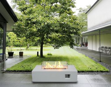 52 Inch Outdoor Concrete Propane gas rectangle Fire Pit table in Antique white color (Color: as Pic)