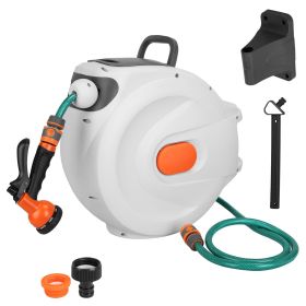 Retractable Garden Hose Reel Wall Mounted Automatic Water Hose Reel with Any Length Lock 8 Pattern Spraying Modes 180° Swivel Bracket (Color: Grey)