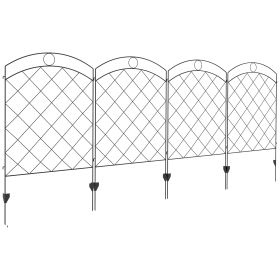 Outsunny Garden Fence, 4 Pack Steel Fence Panels, 11.4' L x 43" H, Rust-Resistant Animal Barrier Decorative Border Flower Edging for Yard, Landscape (Color: as Pic)