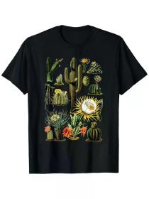 Vintage 70s Boho Botany Botanical Cactus Succulent Plant T-Shirt, 100% Cotton, Single Side Printed, Black Short Sleeve T-shirt (Color: Black, size: XXL)