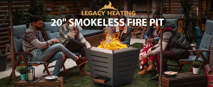 20 Inch Smokeless Fire Pit Stainless Steel Wood Burning Fireplace Portable Outdoor Fire Pit Patio Smokeless Firepit with Pull-Out Ash Tray and Handles (Color: as Pic)