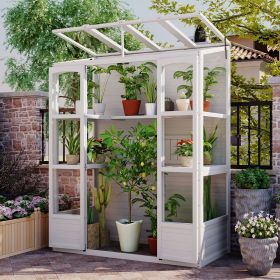 78-inch Wooden Greenhouse Cold Frame with 4 Independent Skylights and 2 Folding Middle Shelves, Walk-in Outdoor Greenhouse (Material: Wood, Color: White)