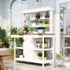 66" Large Outdoor Farmhouse Wooden Potting Bench Table, Garden Workstation with 2 Drawers, Cabinet and Open Shelves for Backyard, Mudroom