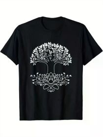 Lotus Plant Tree of Life Thoughtful Enlightenment T-Shirt, Art T-Shirt (Color: Black, size: XL)