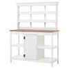 66" Large Outdoor Farmhouse Wooden Potting Bench Table, Garden Workstation with 2 Drawers, Cabinet and Open Shelves for Backyard, Mudroom